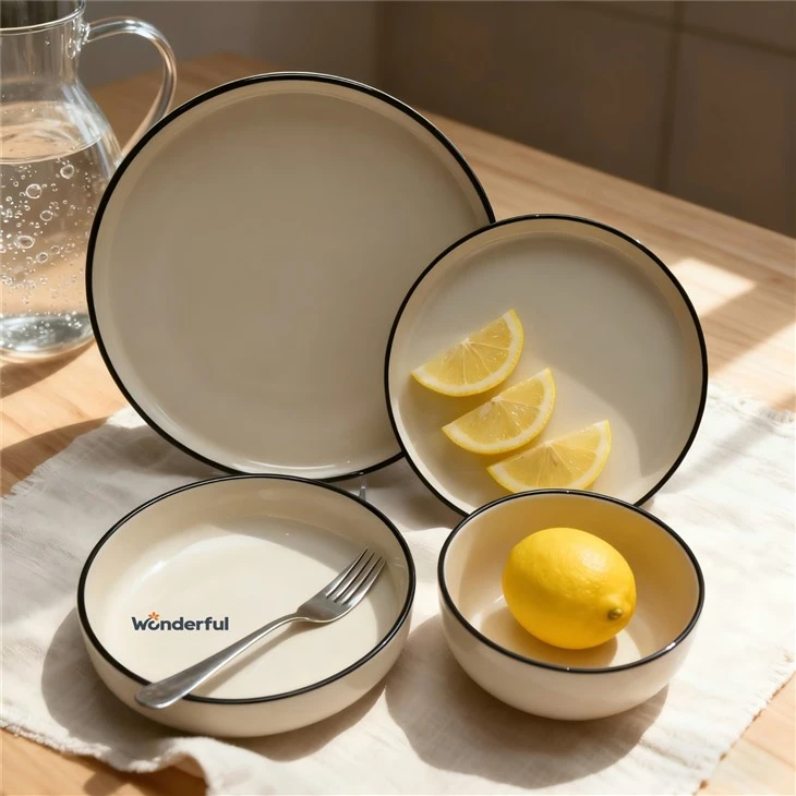 Minimalist Dinnerware Set With Black Rim factory