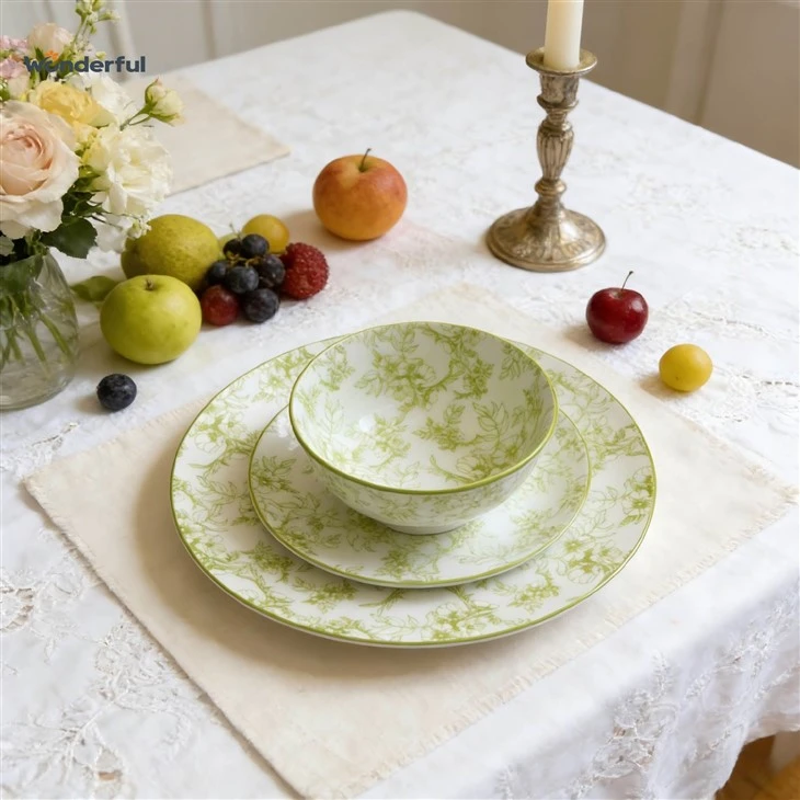 Wonderful Sage Green Botanical Sketch Ceramic Dinnerware factory